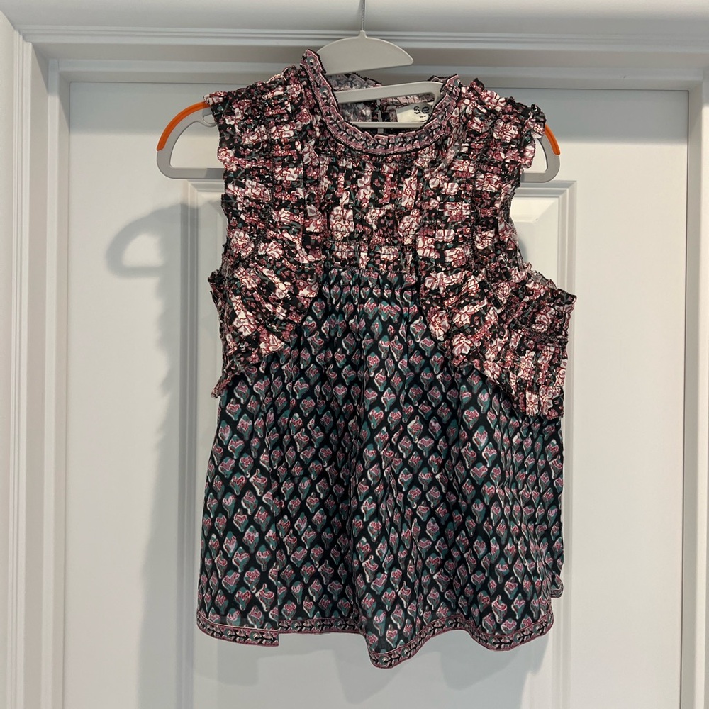 Sea New York Pink and Black Ruffled Blouse